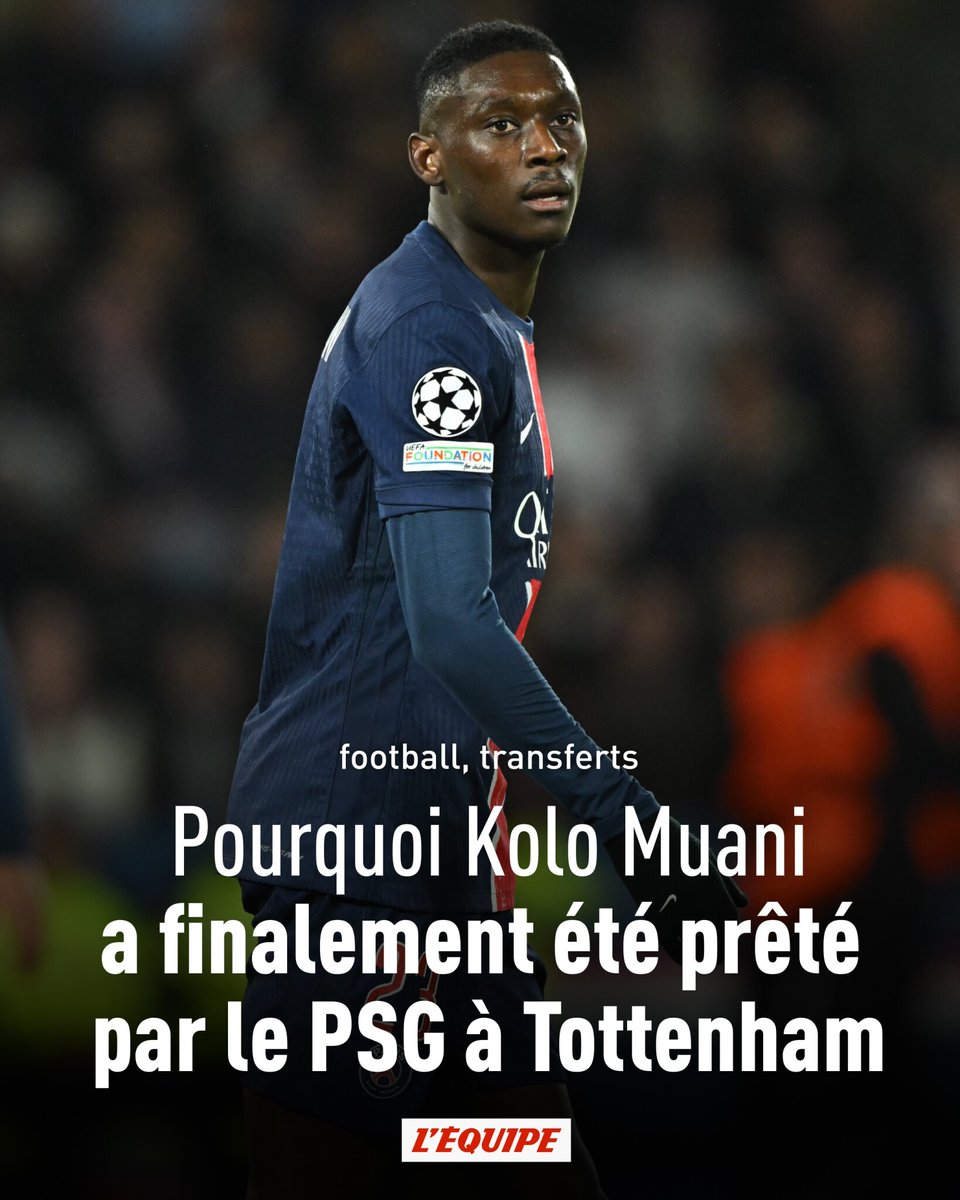 lequipe's tweet photo. Longtemps proche de la Juventus Turin, l'attaquant du PSG Randal Kolo Muani a finalement été prêté à Tottenham, au terme d'une dernière ligne droite de négociations rocambolesque
➡️ https://t.co/ihDq0qwz5z https://t.co/etXrYYdvBC
