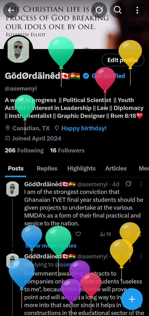 I got balloons on my profile 🎂🥳🎉