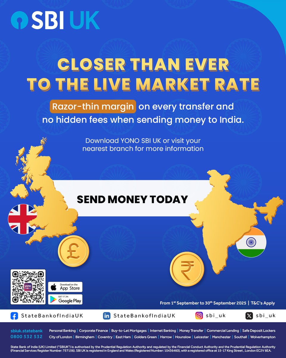 From 1st to 30th September 2025, enjoy exchange rates closer than ever to  the live market rate with a single ultra-thin margin – no slabs, and no  customer fees on remittances to