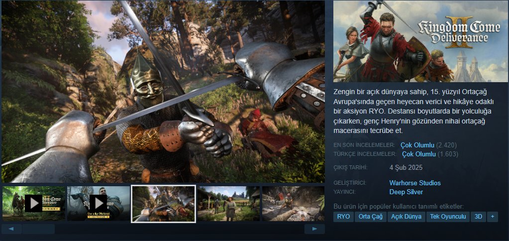 Kingdom Come: Deliverance II 31.49 Dolara inmiş
Kingdom Come: Deliverance II Gold Edition ise 38.99 Dolardan satılıyor
Alacak arkadaşlar bu indirimi kaçırmasın