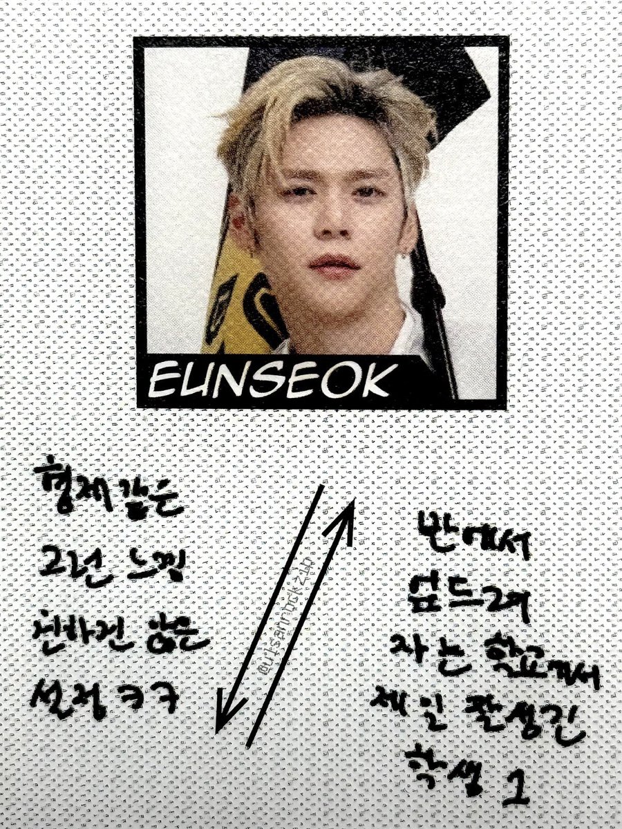 แผนผังคสพที่อึนซอกเขียน
🪨 ➜ 🎸 : น้องสาว
🎸 ➜ 🪨 : คนที่พึ่งพาได้

แผนผังคสพที่วอนบินเขียน
🪨 ➜ 🎸 : รู้สึกเหมือนพี่น้อง แต่ตั้งค่าไว้ว่า ไม่สนิทกัน
🎸 ➜ 🪨 : นักเรียนที่นอนฟุบอยู่ที่โต๊ะ ขึ้นชื่อว่าเป็นนักเรียนที่หล่อที่สุดอันดับ 1 ในโรงเรียน