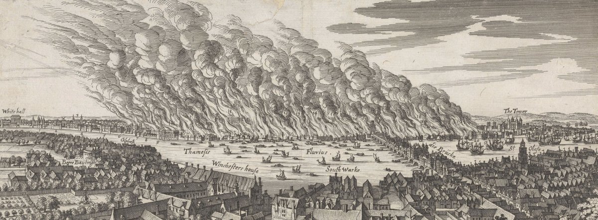 #OnThisDay in 1666 the Great Fire of London started on Pudding Lane 🔥

The Great Fire of London was a devastating fire which swept through the City of London destroying an estimated 13,200 houses and 87 churches ⛪

🧵👇