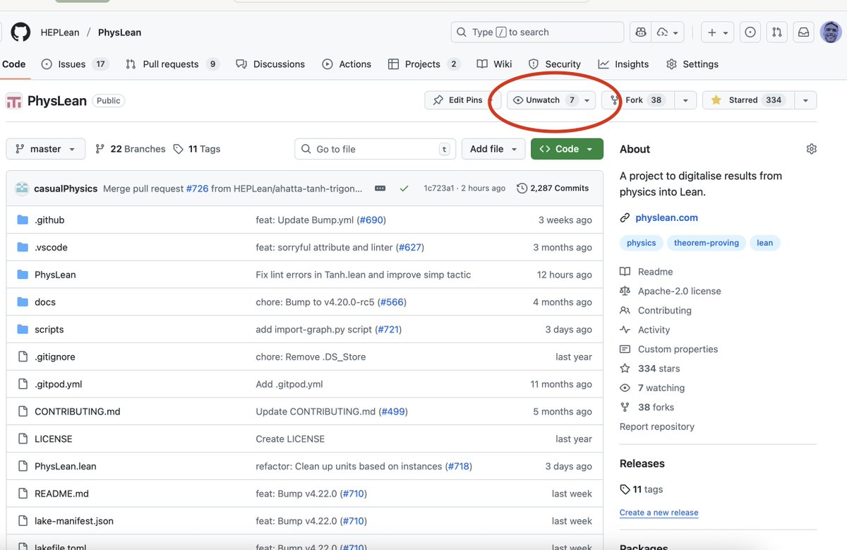 If you want to follow what happens on PhysLean, the best way is to "watch" the project, and set the notification level to custom -&gt; Pull Requests.
This way you will get notifications of  things being added to the project, and maybe you can spot something you are interested in!