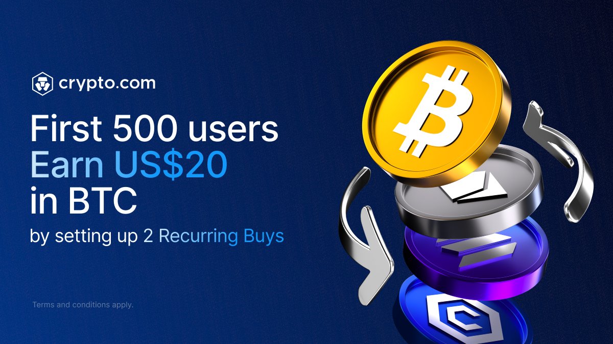 The Recurring Buy Campaign is live! 📢 Want to win US$20 of $BTC? 🎁 All  you have to do is set up 2 Recurring Buys (≥US$50 each) and complete 1 buy  order
