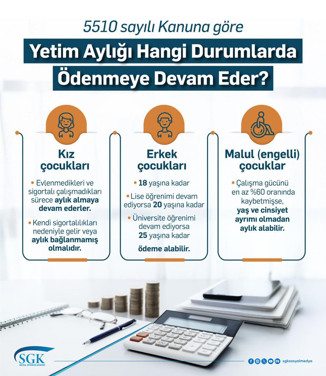 5510 sayılı Kanuna göre yetim aylığı hangi durumlarda ödenmeye devam eder?