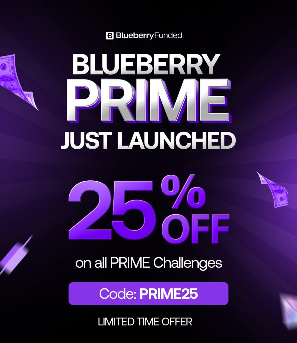 BlueberryFunded's tweet image. It’s official! Blueberry Prime has just launched. 🫐

This challenge is built for the ultimate FREEDOM for traders.

Bigger payouts. Faster funding with easier targets. Complete control.

The upgrade every trader has been waiting for!

This is Prime. Without limits.

25% OFF all…