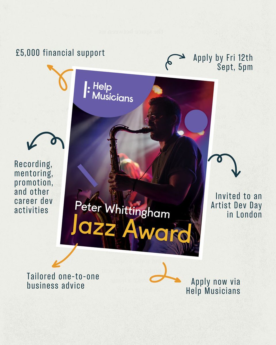 Jazz musicians... Applications are open for the 2025 Peter Whittingham Jazz Award!

Win up to £5,000, tailored business advice &amp; the chance to showcase your talent.

Apply by 12 Sept 👉 helpmusicians.org.uk | <a href="/HelpMusicians/">Help Musicians</a>
