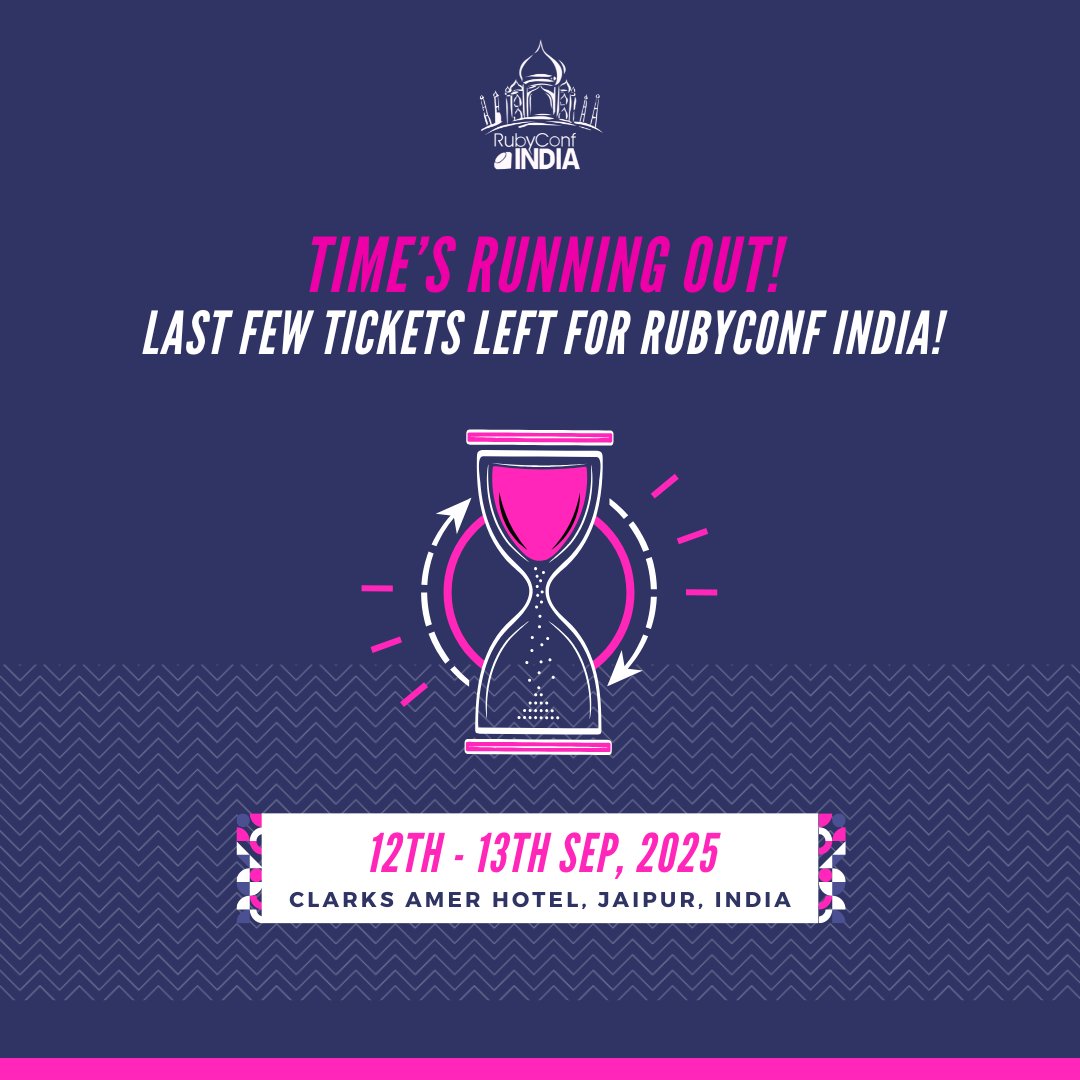 rubyconfindia's tweet image. Almost sold out!
Don’t miss your chance to be part of the most awaited Ruby gathering of the year.

Secure your seat today - before it’s gone: shorturl.at/eOhB0

#Rubyconf #Rubyconfindia2025