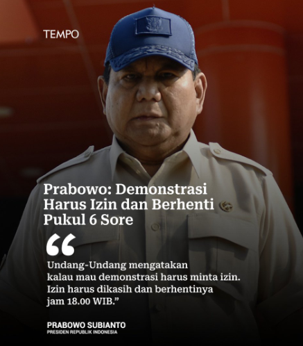 Ferry Koto (@ferrykoto) on Twitter photo Duh, blunder maneh...
Unjuk Rasa itu HAK ASASI, tdk perlu izin saat akan digunakan Pres <a href="/prabowo/">Prabowo Subianto</a>.
Makanya di UU 9/1999 ttg PPMU, disebut hanya diperlukan PEMBERITAHUAN !!
Pemberitahuan agar aparat membantu pengamanan.
Ini <a href="/pco_ri/">PCO RI</a> <a href="/hariqosatria/">hariqo satria</a> <a href="/NasbiHasan/">Hasan Nasbi</a> ayo kerja. Clearkan. Duh, blunder maneh...
Unjuk Rasa itu HAK ASASI, tdk perlu izin saat akan digunakan Pres <a href="/prabowo/">Prabowo Subianto</a>.
Makanya di UU 9/1999 ttg PPMU, disebut hanya diperlukan PEMBERITAHUAN !!
Pemberitahuan agar aparat membantu pengamanan.
Ini <a href="/pco_ri/">PCO RI</a> <a href="/hariqosatria/">hariqo satria</a> <a href="/NasbiHasan/">Hasan Nasbi</a> ayo kerja. Clearkan.