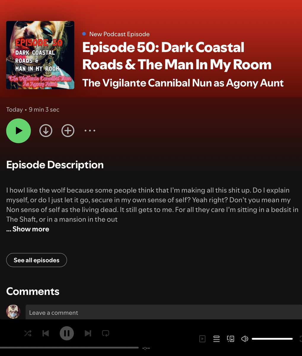 thecannibalnun's tweet photo. Episode 50 of THE VIGILANTE CANNIBAL NUN AS AGONY AUNT COMEDY HORROR PODCAST

OUT NOW on Apple Podcasts &amp; Spotify

EP 50: DARK COASTAL ROADS &amp; MAN IN MY ROOM

https://t.co/vB0Ux9BfIB

#thevigilantecannibalnunasagonyauntpodcast https://t.co/85iGwPKdLl