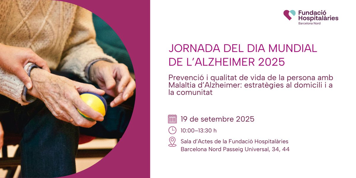 📅 El 19 de setembre celebrem la Jornada del Dia Mundial de l’#Alzheimer a la FH Barcelona Nord.

Un espai per compartir estratègies de prevenció i qualitat de vida per a persones amb Alzheimer i els seus cuidadors.

🔗 Inscripcions gratuïtes: docs.google.com/forms/d/e/1FAI…