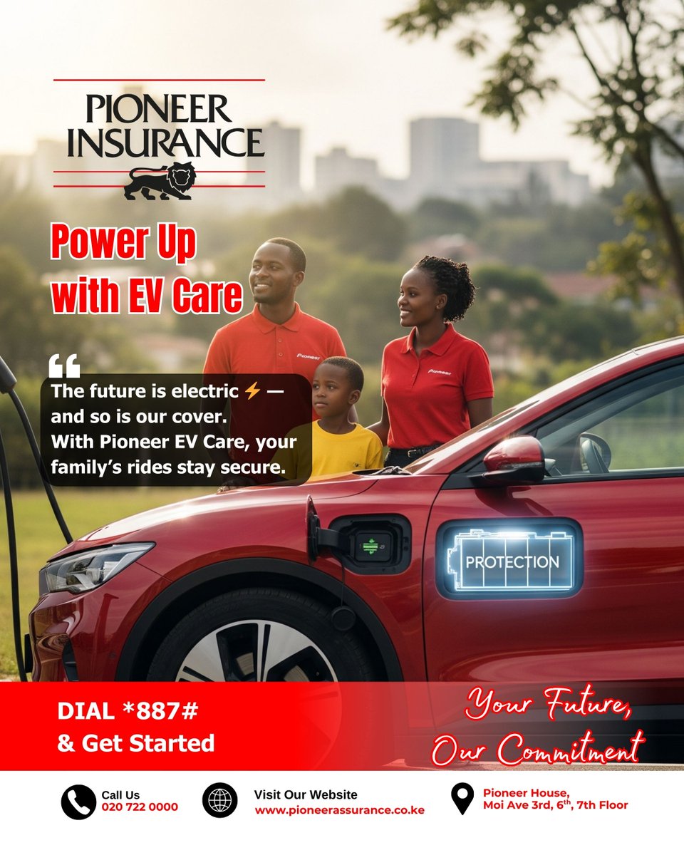 PioneerKenya's tweet image. ⚡ Every charge powers more than your car — it powers your family’s future. ❤️

With Pioneer EV Care:
✅ Battery &amp;amp; EV protection
✅ Peace of mind for every ride
✅ Built for the future of mobility
Drive into tomorrow, protected. 🚘✨
#EVcare #DriveTheFuture #HelloAssurance