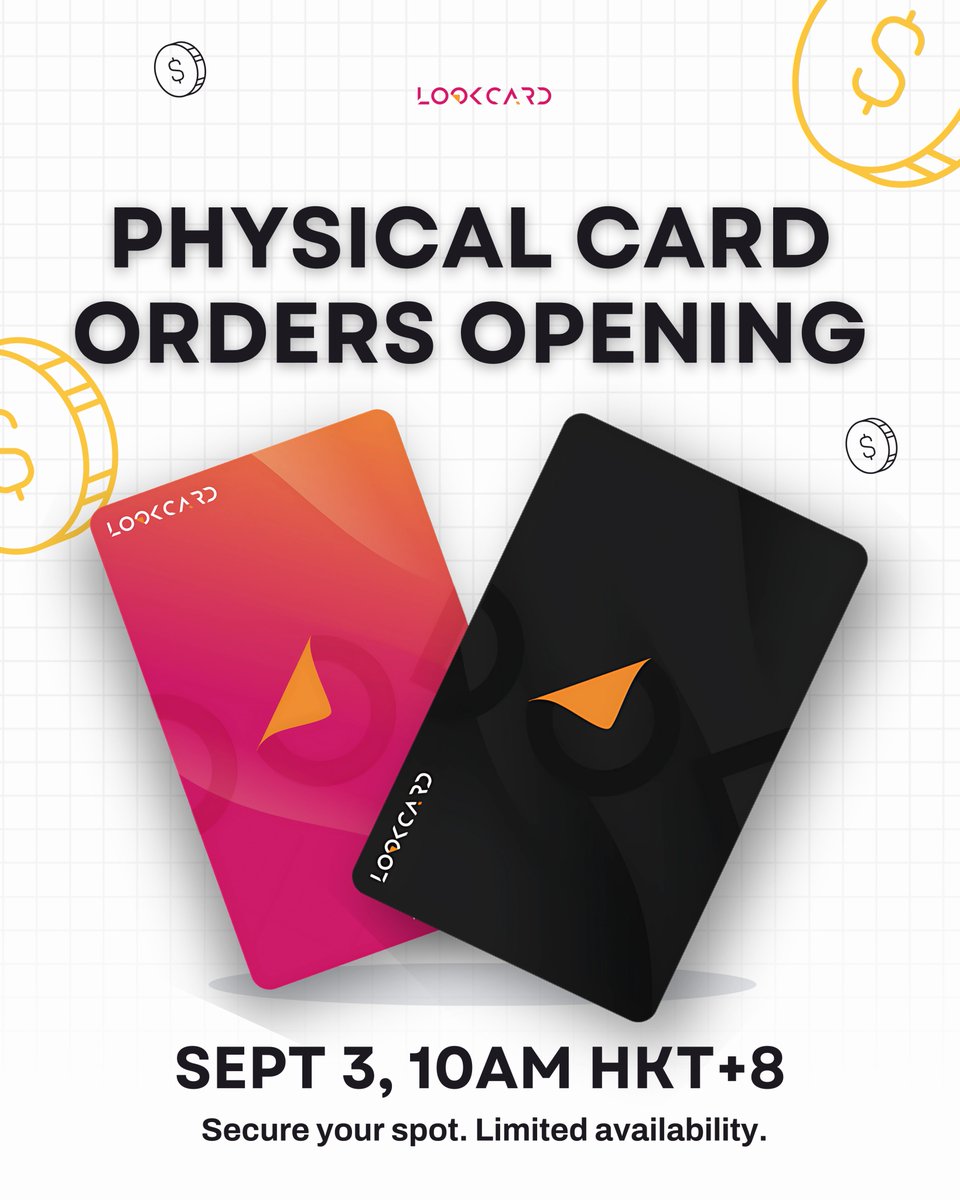 The wait is over!
 LookCard Physical Cards open for order Sept 3, 10AM (HKT) 

🌍 Worldwide acceptance
🔒 Chip &amp; PIN security
✨ Sleek premium design

Order in LookCard WebApp &amp; unlock borderless payments.