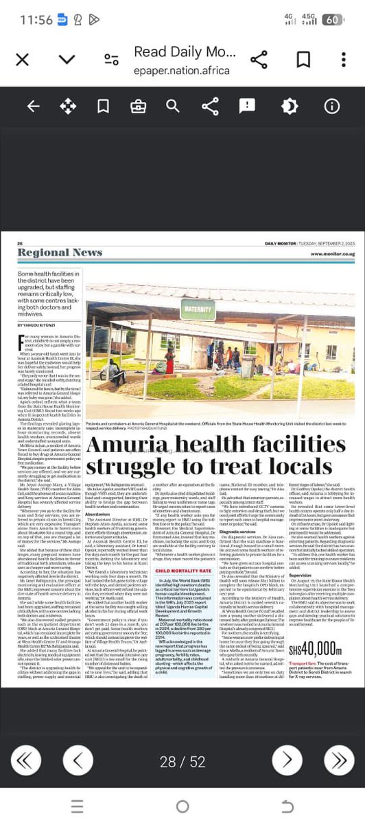 Check out page 28 of the Daily Monitor to read about the state of health care in Amuria district.