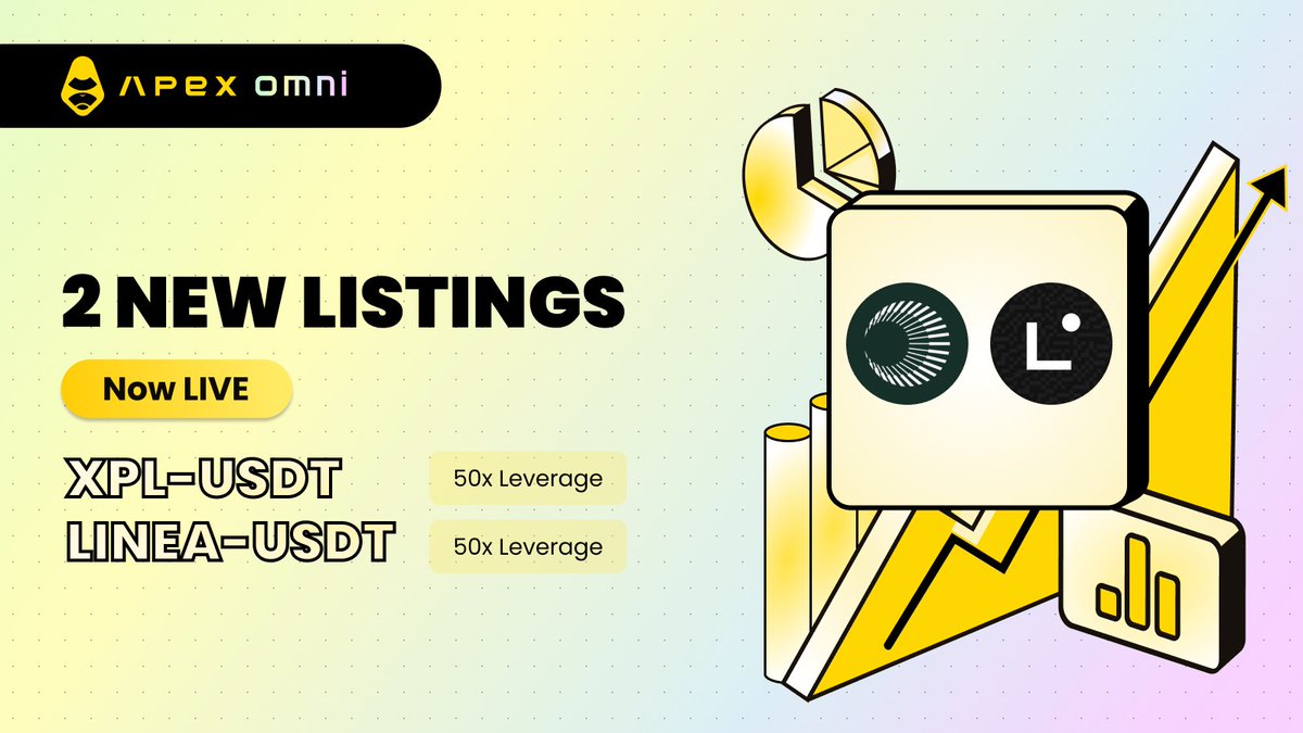 OfficialApeXdex's tweet image. Double drop alert! 📢

$LINEA by @LineaBuild and $PLASMA by @PlasmaFDN are now trading on #ApeXOmni with 50x leverage. Two solid infrastructure plays that have been building serious momentum.

Don&apos;t sleep on this one! Jump on the trades 🤑 omni.apex.exchange/trade

Pro tip: VIP…