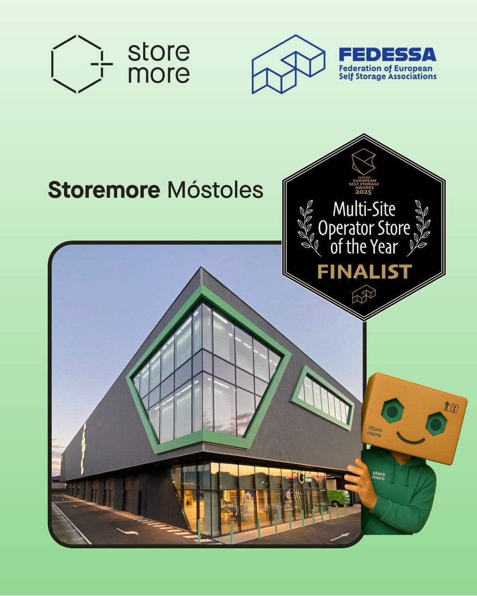 StoremoreES's tweet image. Estamos muy orgullosos 🙌 de ser finalistas en los #FEDESSAAwards 2025 en dos categorías:
🏆 Multi-Site Operator of the Year
✨ Marketing Campaign of the Year
Innovación, cercanía y sostenibilidad para marcar un nuevo estándar en self storage
#Storemore #TuTrasteroInteligente