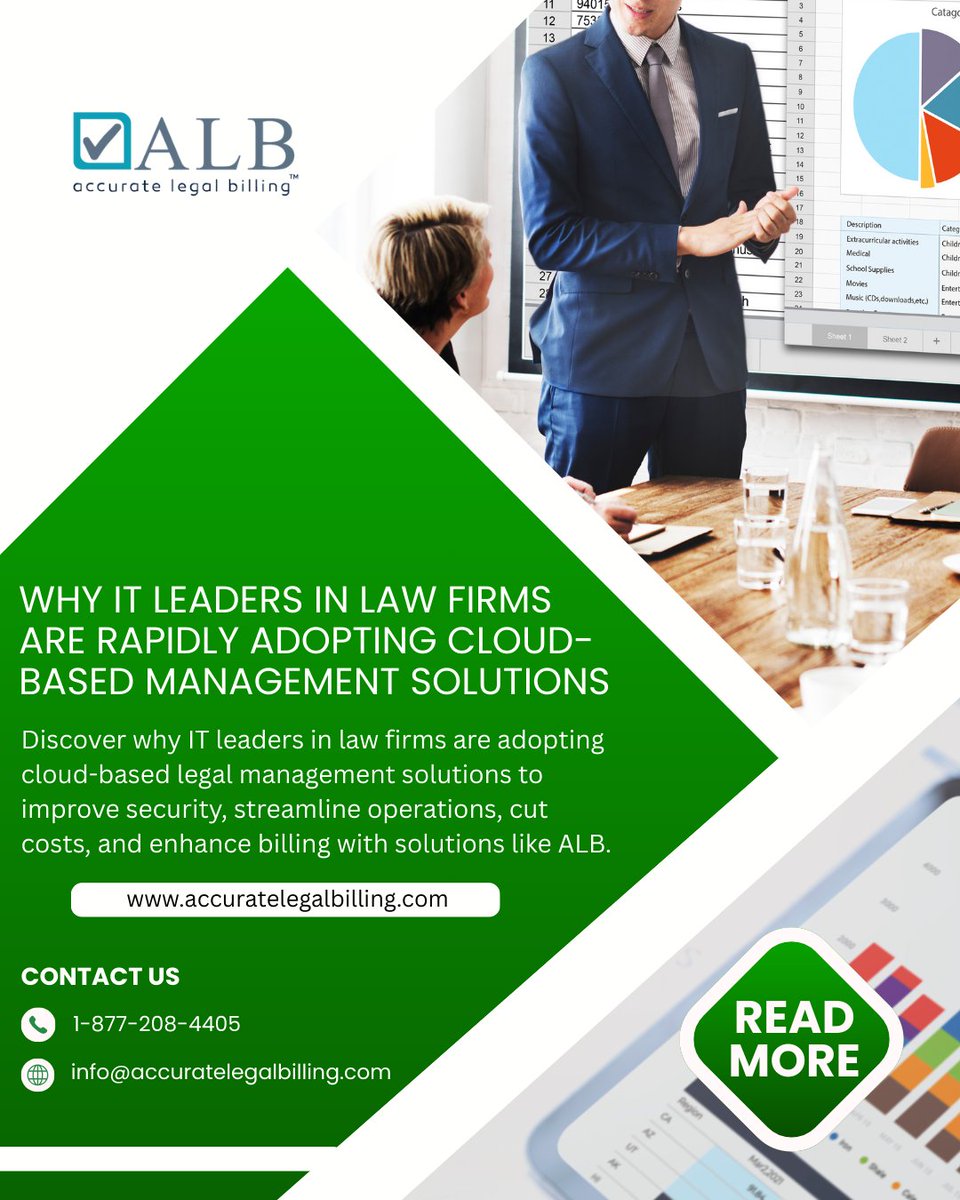 acc_legal_bill's tweet image. Discover why IT leaders in law firms are adopting cloud-based legal management solutions to improve security, streamline operations, cut costs, and enhance billing with solutions like ALB.
🔗 Read the full blog: accuratelegalbilling.com/blog/why-it-le…
#LegalTech #LawFirmIT #CloudSolutions
