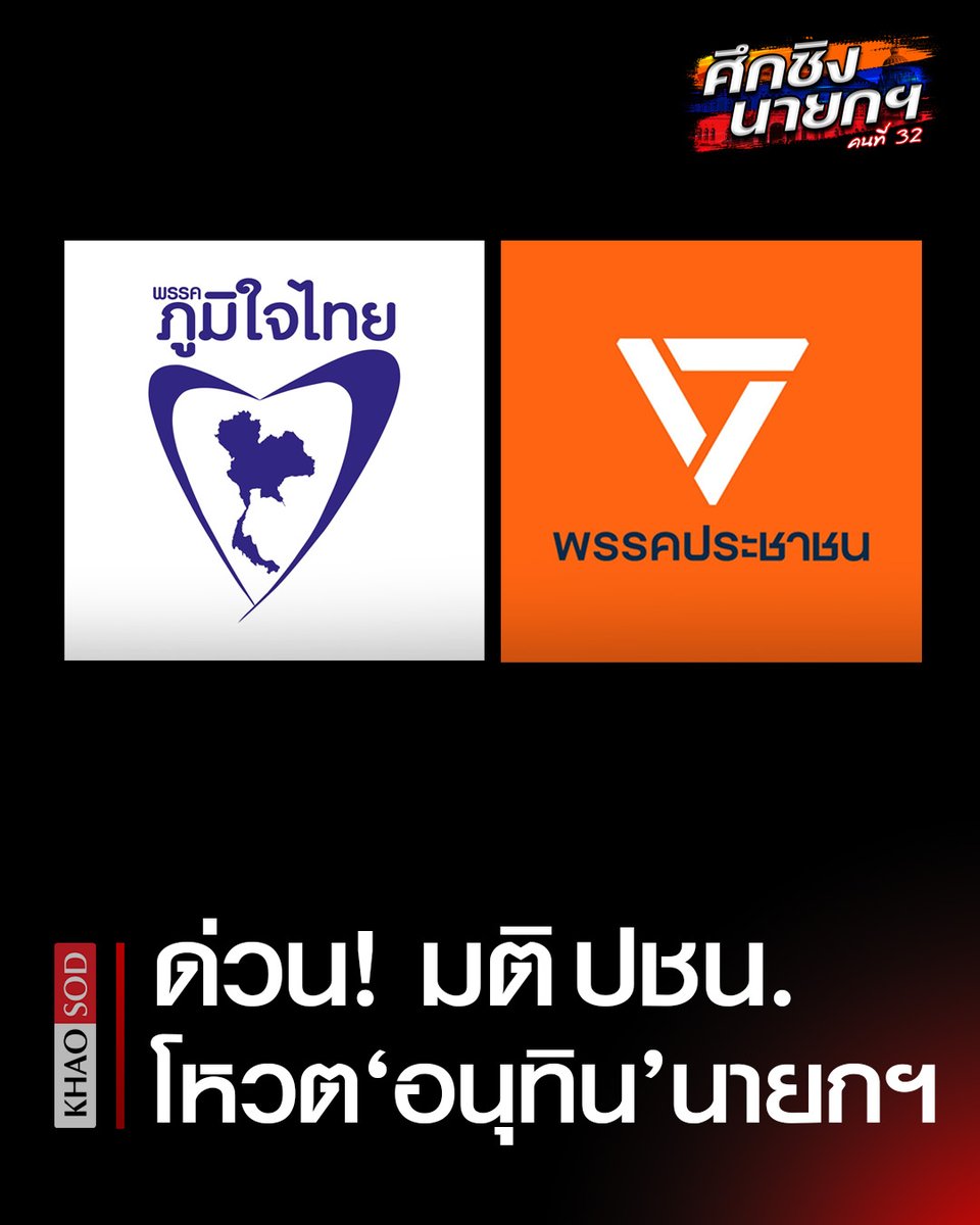 KhaosodOnline's tweet image. ด่วน! มติ #พรรคประชาชน โหวตให้ #อนุทิน นั่งนายกฯคนที่ 32 นัดลงนามข้อตกลง 2 พรรคพรุ่งนี้ ที่รัฐสภา 
 
#เลือกนายกใหม่