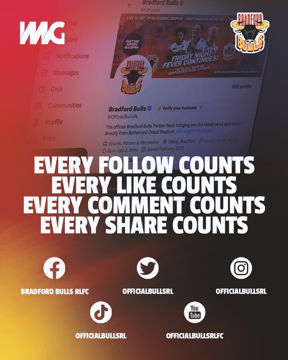 ⏳ | We're entering the final two weeks of our IMG year and you can make a real difference! 

🔬 | Make sure you're following us on all of our Social Media platforms! 
📲 | Comment, Like and Share our content!
🛜 | Visit bradfordbulls.co.uk to stay up to date with all the