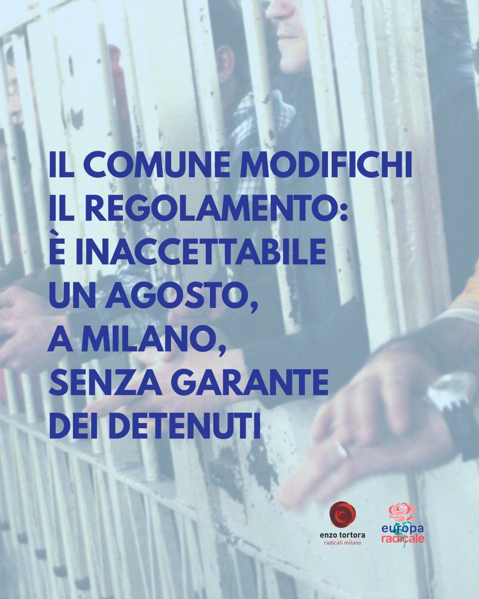 ✍️ Chiediamo che il Comune di Milano modifichi il regolamento sul Garante dei Detenuti cittadino, così da evitare l'assenza di una figura fondamentale per la tutela dei diritti dei detenuti.

Invitiamo a nominare il Garante nei prossimi giorni, e a modificare il regolamento,