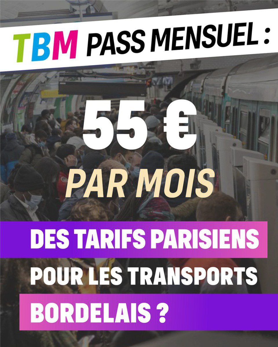 Alors que la France traverse une crise sociale sans précédent, la métropole de Bordeaux décide d’augmenter le tarif des transports.

Nous, les insoumis, mettrons en place la gratuité des transports pour répondre à l’urgence sociale et écologique.