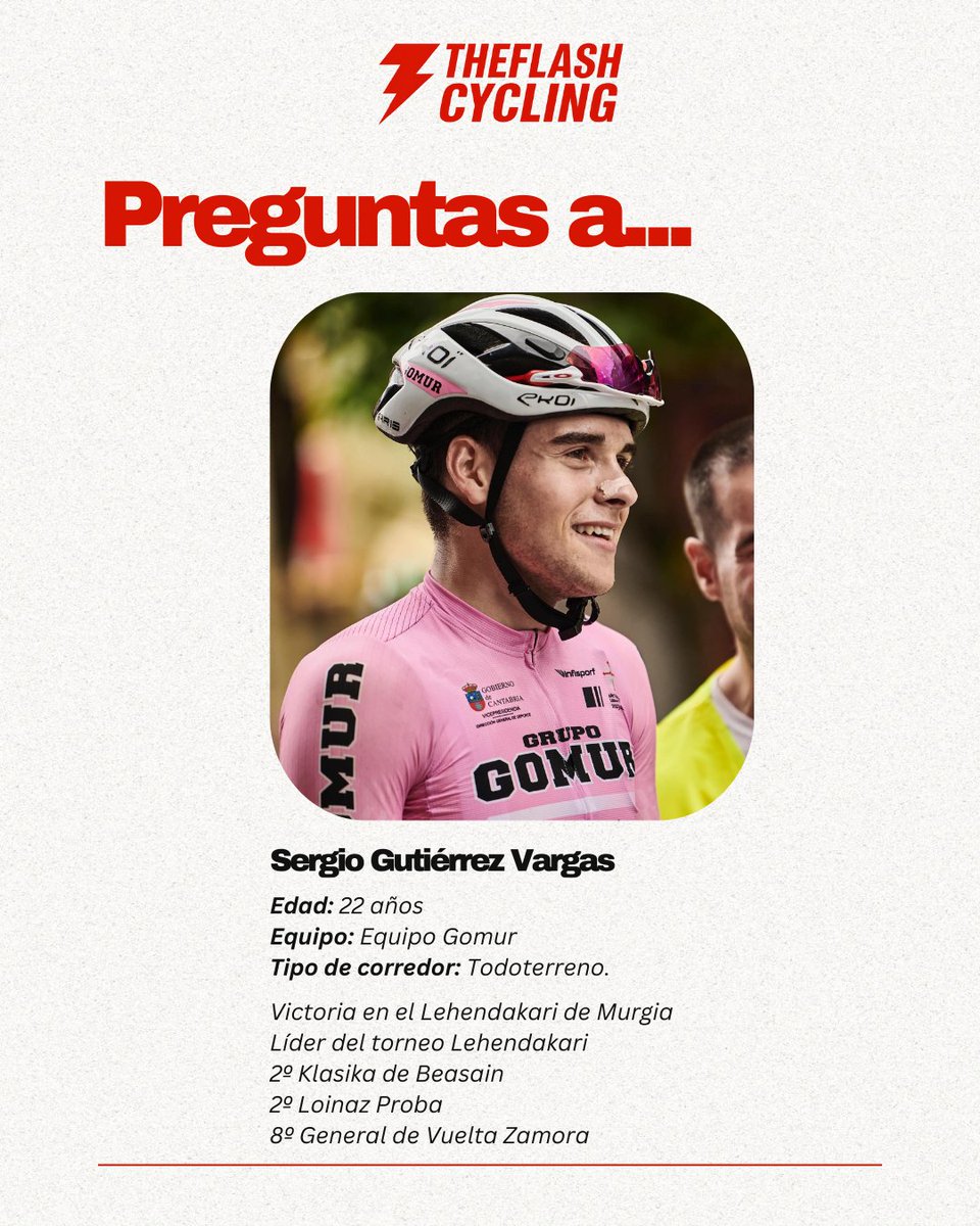 TheFlashCycling's tweet image. 🔴 PREGUNTAMOS A… Sergio Gutiérrez 🔴
Corredor del Equipo Gomur🚴‍♂️🔥

👉 Líder del Torneo Lehendakari
👉 Regular, completo y con ambición
👉 Nos cuenta en 8 preguntas su gran temporada, sus objetivos y una curiosidad que no sabías 👀

¿Dónde está el techo de este joven talento?💥