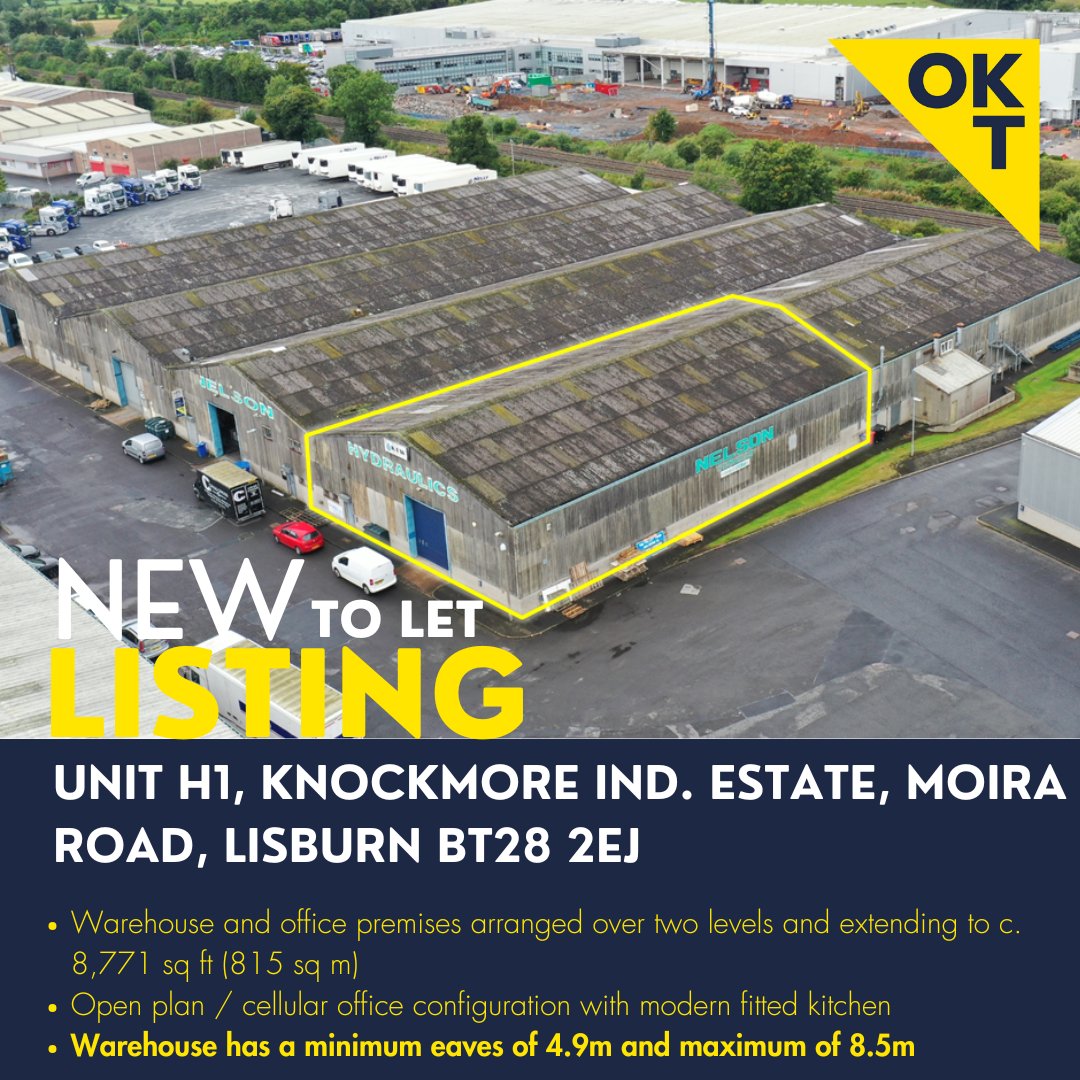 NEW LISTING TO LET:   #warehouse / office premises at Knockmore Industrial Estate, Moira Road, #Lisburn.  Call us on 028 90248181 for further information or to arrange a viewing.
okt.co.uk/properties/uni…