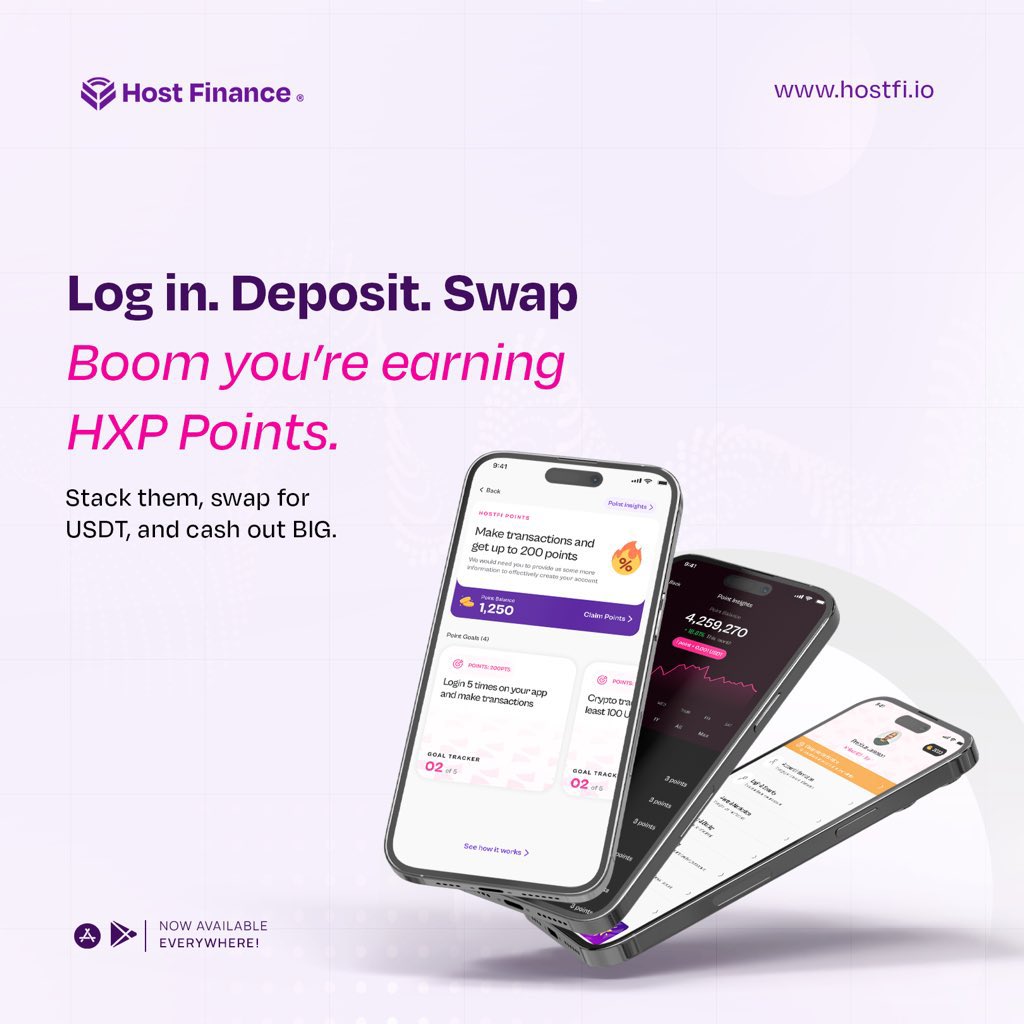 Every swipe, every trade, every transaction = HXP points in your pocket! 🪙 

While other apps just take your money, Hostfi gives back. It's like getting paid to live your financial life. 

Who said money can't buy happiness? 

#HXPPoints #HostfiRewards #HostfiContest #WhyHostfi