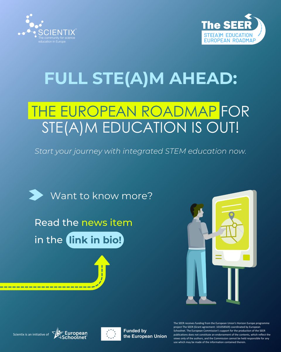 Full STE(A)M ahead with #TheSEER! 🚀 The European Roadmap for STE(A)M is here🥳
#TheSEER brings 3 years of research and collaboration to help teachers create engaging, real-world learning for every student! 💪
Discover more🔗 bit.ly/seer-roadmap-n…