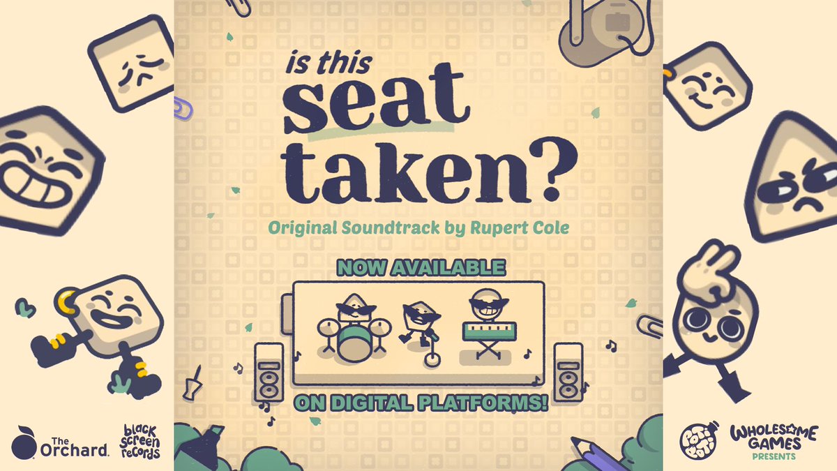 We're sitting down where the music is! 🛋️🎶

The delightful soundtrack to 'Is This Seat Taken?' by <a href="/RupertCole/">Rupert Cole</a> is ready to stream on all major platforms.

Wanna dive back into the cosy puzzle mood? Do it now:
orcd.co/isthisseattaken 

🎮 <a href="/potipotistudio/">Is This Seat Taken?</a>