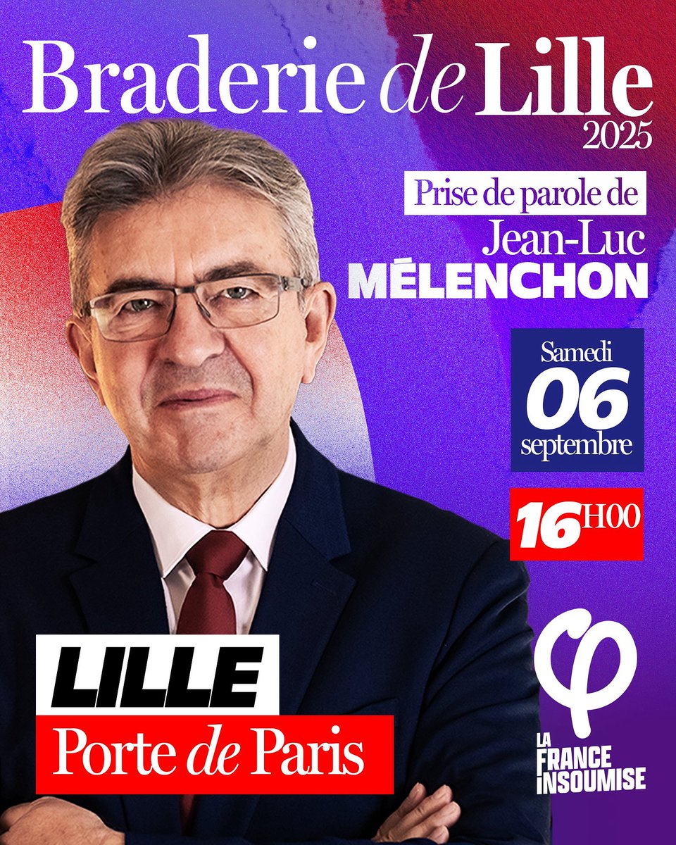 Adrien Lebrun (@lebrunadrien2) on Twitter photo 🚨C’est l’évènement de la Braderie de #Lille à ne pas manquer : <a href="/JLMelenchon/">Jean-Luc Mélenchon</a> sera présent !
☀️ Venez nombreuses et nombreux ce samedi 6 septembre à 16h au stand de la <a href="/FI_Lille/">La France Insoumise - Lille</a> pour ne pas manquer sa prise de parole ! 🚨C’est l’évènement de la Braderie de #Lille à ne pas manquer : <a href="/JLMelenchon/">Jean-Luc Mélenchon</a> sera présent !
☀️ Venez nombreuses et nombreux ce samedi 6 septembre à 16h au stand de la <a href="/FI_Lille/">La France Insoumise - Lille</a> pour ne pas manquer sa prise de parole !