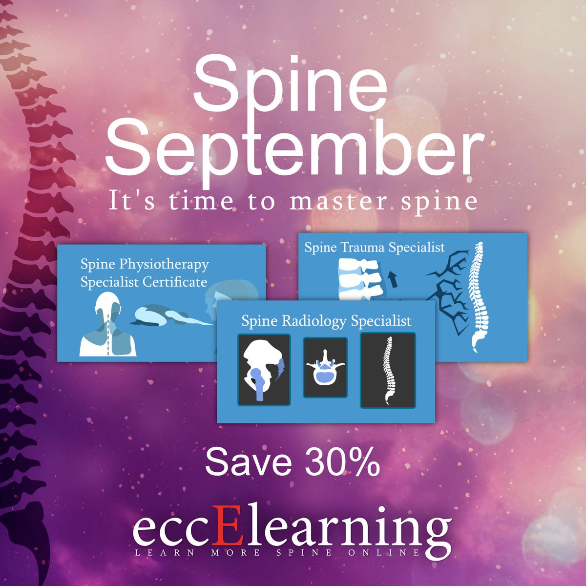Physiotherapists and Radiologists can benefit from our world-class spine training too - and save 30% during Spine September.
👉Find out more: eccelearning.com/spine-septembe…

#radiologist #radiologists #physiotherapist #physicaltherapist