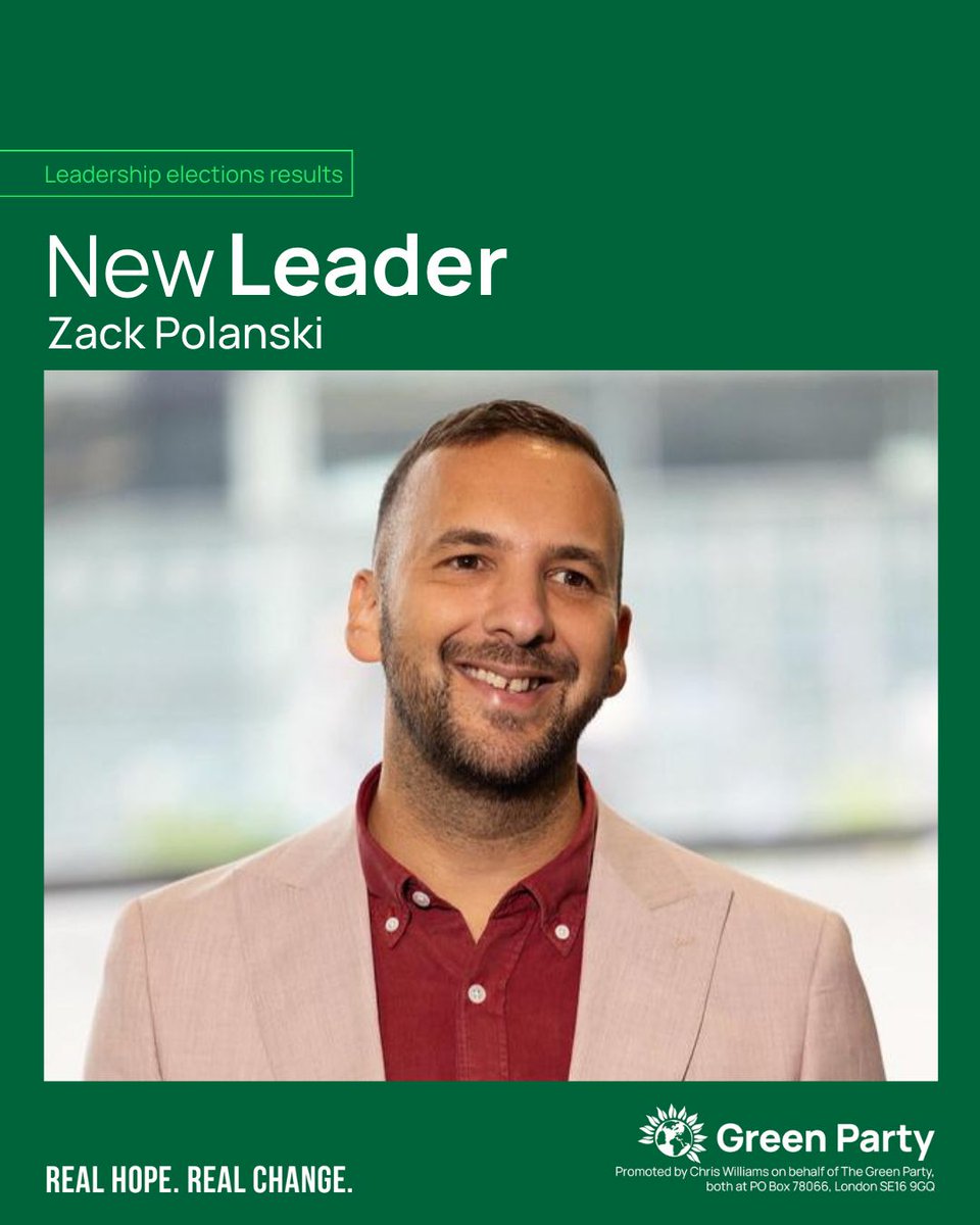 The Green Party (@thegreenparty) on Twitter photo Congratulations to the newly elected Leader of the Green Party of England & Wales, <a href="/ZackPolanski/">Zack Polanski</a> Congratulations to the newly elected Leader of the Green Party of England & Wales, <a href="/ZackPolanski/">Zack Polanski</a>