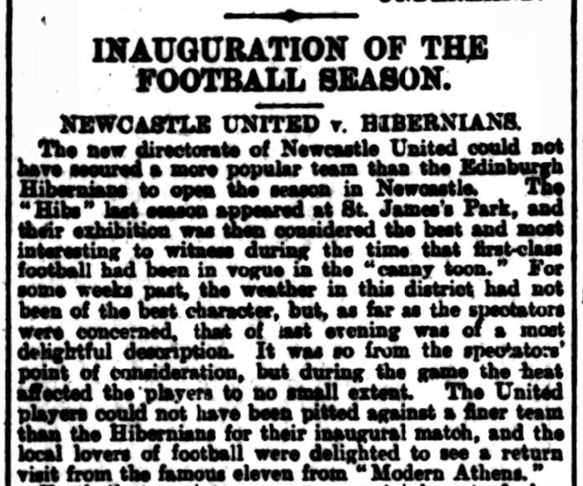 PersevereOG's tweet image. “United could not have been pitted against a finer team than the Hibernians for their inaugural match, and the local lovers of football were delighted to see a return visit from the famous eleven from ‘Modern Athens’”
📜 130 years ago today, Hibs beat Newcastle United 2-1 💚