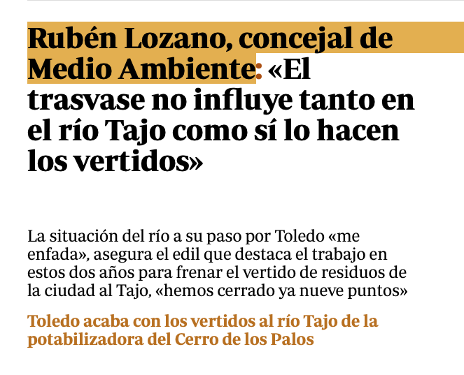 Entonces, ¿en qué quedamos? 🤷‍♂️ Porque hasta ahora "el mal de todos los males" del río Tajo era el Trasvase. Señoras y señores de Castilla-La Mancha: Más depuración 💧y menos recorte 🪓 #sialtrasvase

NOTICIA ➡ abc.es/espana/castill…