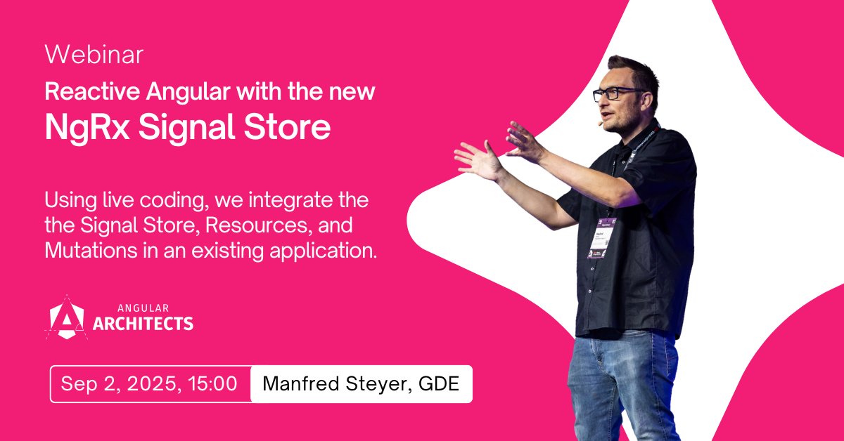 Manfred Steyer (@manfredsteyer) on Twitter photo T-2h45m 
✅ Angular's upcoming Signal Forms (Experimental)
✅ Resources in the Signal Store
✅ Mutations (the missing link) 
👇 Don't miss out on this
angulararchitects.io/en/reactive-an… T-2h45m 
✅ Angular's upcoming Signal Forms (Experimental)
✅ Resources in the Signal Store
✅ Mutations (the missing link) 
👇 Don't miss out on this
angulararchitects.io/en/reactive-an…