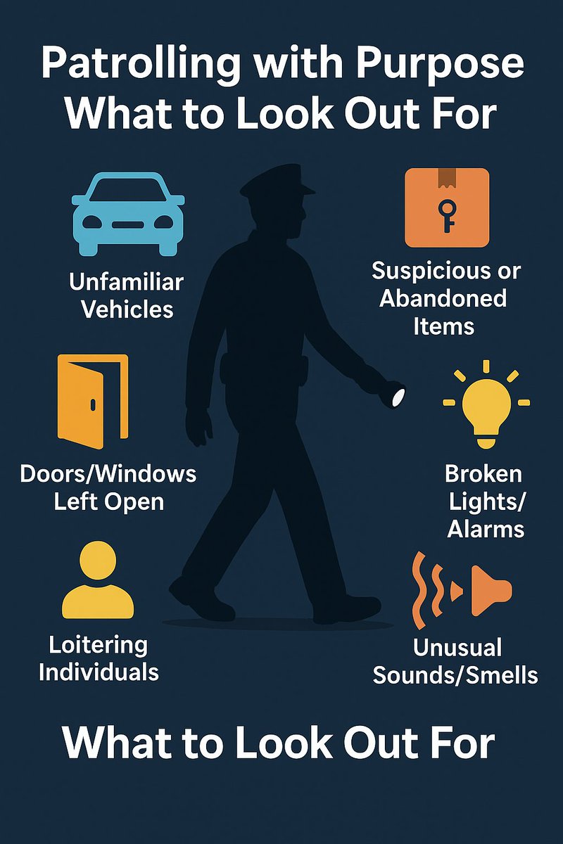 DynamicReact's tweet image. 🚶♂️ Patrolling with Purpose
Look for what’s:
✅ New – unfamiliar vehicles, packages
✅ Out of place – open doors, broken lights
✅ Standing out – loiterers, unusual sounds/smells
Good patrols spot risks before they become incidents.
#Security #Patrolling
