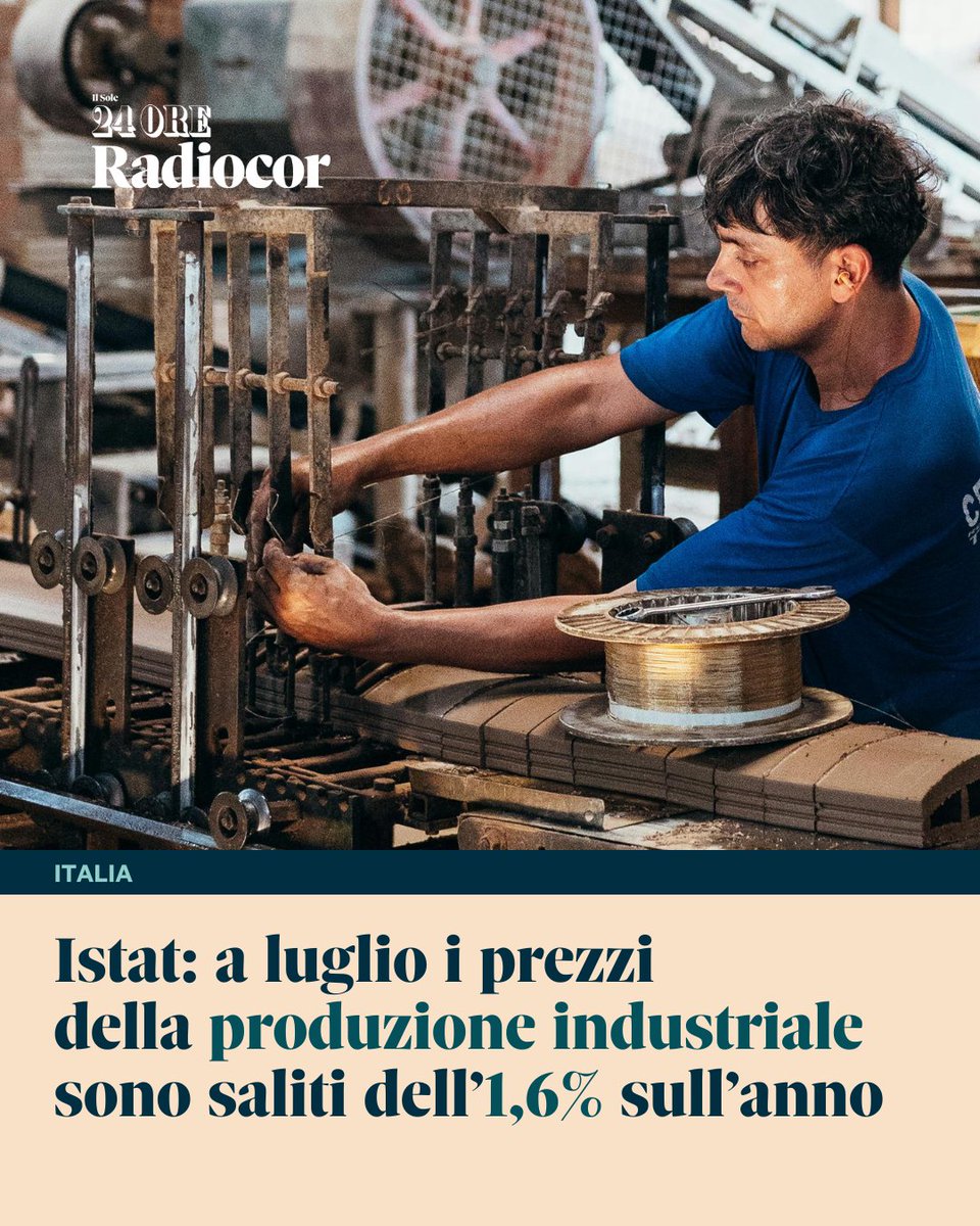 Il Sole 24 ORE Radiocor (@24oreradiocor) on Twitter photo 📈 A luglio i prezzi alla produzione dell'#industria sono aumentati dello 0,5% su base mensile e dell'1,6% su base annua). 📊 Secondo i dati dell’<a href="/istat_it/">Istat</a> c’è stato un +0,5% a livello congiunturale. 🔗 Leggi qui: shorturl.at/daWuk 📈 A luglio i prezzi alla produzione dell'#industria sono aumentati dello 0,5% su base mensile e dell'1,6% su base annua). 📊 Secondo i dati dell’<a href="/istat_it/">Istat</a> c’è stato un +0,5% a livello congiunturale. 🔗 Leggi qui: shorturl.at/daWuk