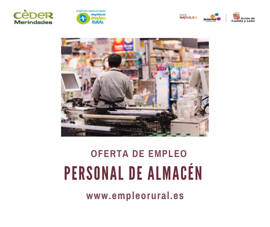 #empleo #Merindades
Seleccionamos 𝐏𝐄𝐑𝐒𝐎𝐍𝐀𝐋 𝐃𝐄 𝐀𝐋𝐌𝐀𝐂𝐄́𝐍 para empresa de Villarcayo
👉Consulta toda la información en empleorural.es/oferta/60283
Recuerda actualizar tu CV para valorar tu candidatura.
Mas empresas Mas empleo Mas Rural