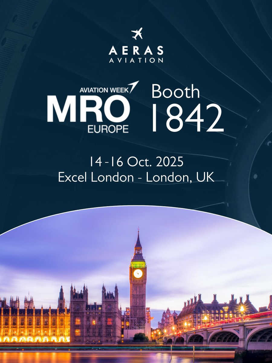 Excited to confirm: Aeras Aviation will exhibit at MRO Europe 2025 in London, 14–16 October, at Booth 1842. Meetings can be booked via info@aerasaviation.com. See you there!
#MROEurope2025 #AerasAviation #AviationAftermarket