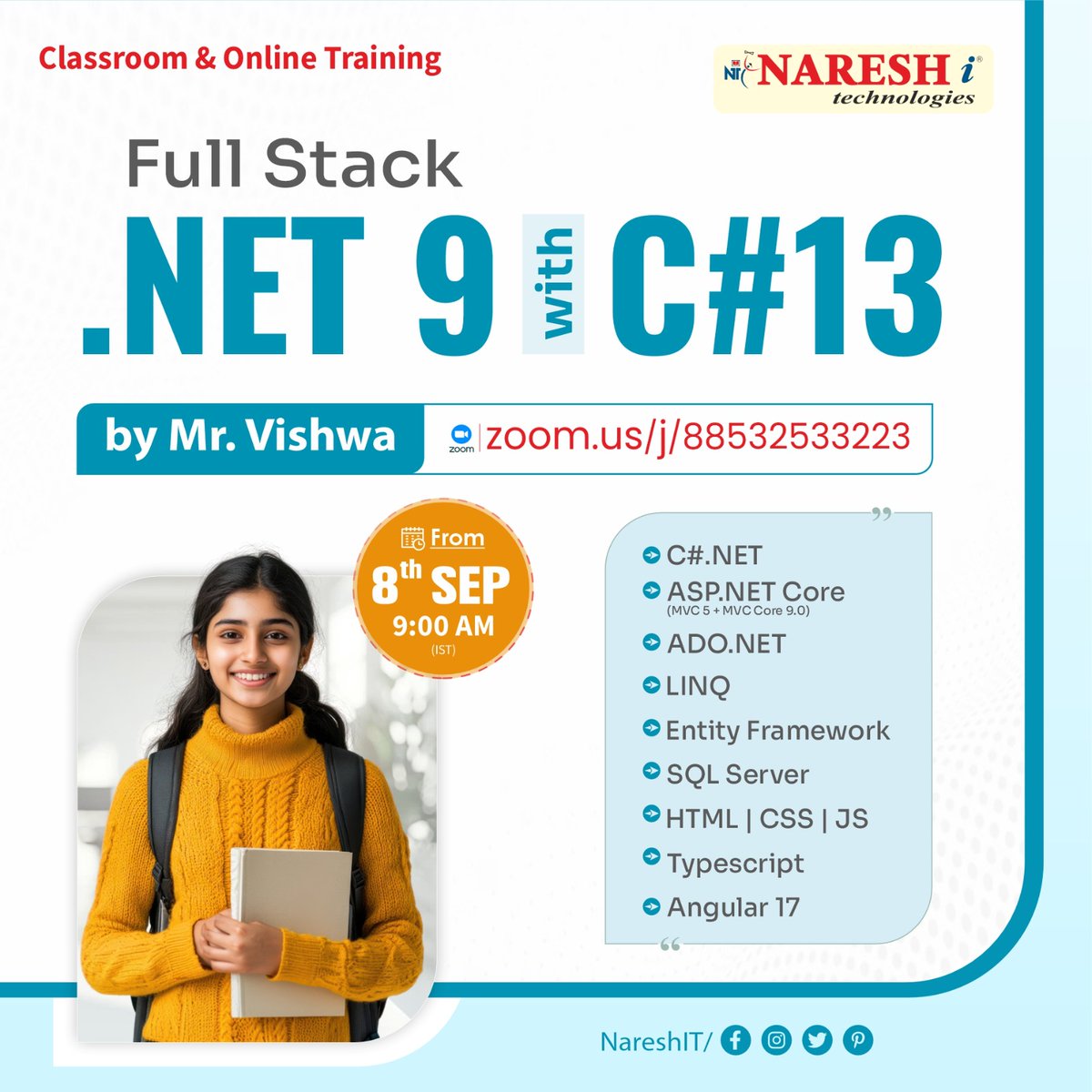 rameshkuma25104's tweet image. 📢 Kickstart your coding career with C#.Net & Full Stack .Net
Sessions by Mr. Vishwa start on 8th Sept, 9 AM IST.
🔗 Register free Demo : tr.ee/8XOsWq
#NareshIT #DotNetTraining #FullStackDotNet #ProgrammingCareers #NareshTechnologies