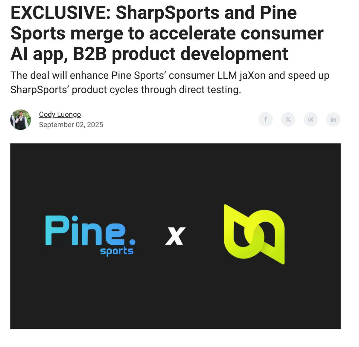 EXCLUSIVE: SharpSports has merged with <a href="/PineSports_AI/">Pine Sports</a>, creating a combined business that pairs the B2B betting infrastructure with a fast-growing B2C platform. The pair announced the deal on the BettingStartups Podcast this week.

SharpSports founder Ryan Murphy says the deal