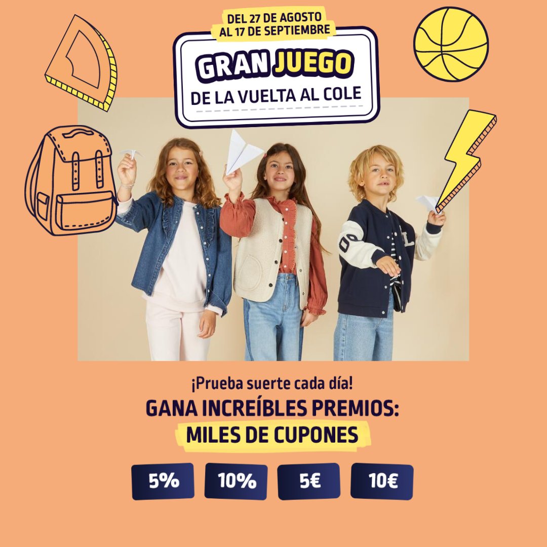 ¡La vuelta al cole llega con premios!🎁
 
 Juega cada día y consigue increíbles descuentos 🎉 
 
Participa aquí ➡️ bit.ly/2509_juego_vue…