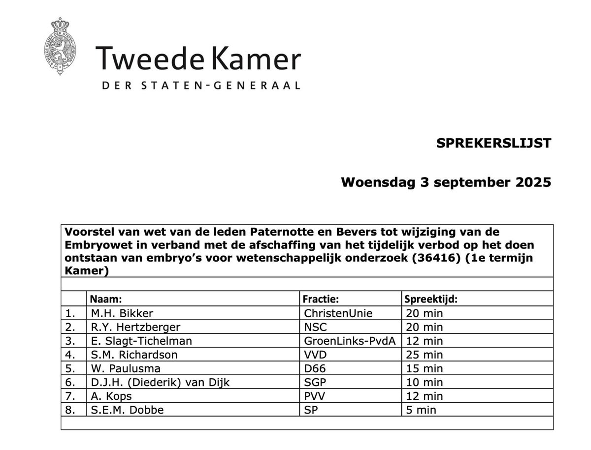 Morgen is er een cruciaal debat waar járen voor gelobbyd is door een specifieke groep wetenschappers

Embryo's kweken voor onderzoek

Een fundamentele wissel gaat om nu we embryo's als grondstof gaan inzetten

Maar waar is <a href="/cdavandaag/">CDA</a>? <a href="/HenriBontenbal/">Henri Bontenbal</a> <a href="/DerkBoswijk/">Derk Boswijk</a> <a href="/HarmenKrul/">Harmen Krul</a>