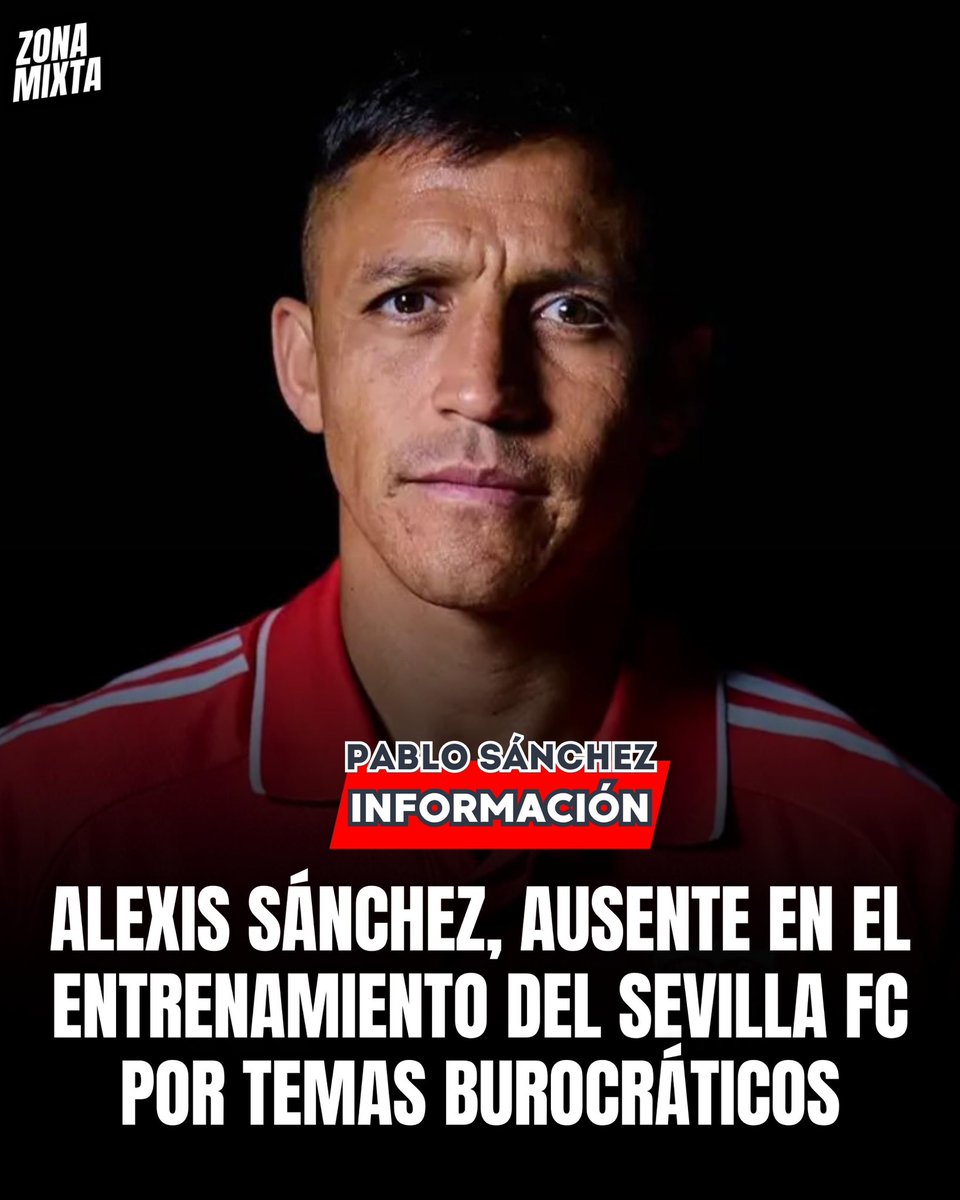 Zona Mixta (@zonamixta__) on Twitter photo 🔴⚪️‼️ Alexis Sánchez no ha estado hoy con el grupo debido a PROBLEMA BUROCRÁTICOS.
🇨🇱 Se espera que el futbolista chileno entrene con el resto de sus compañeros en el <a href="/SevillaFC/">Sevilla Fútbol Club</a> a lo largo de esta semana.
ℹ️ Una información de <a href="/PABL0SA/">Pablo(sa) Sánchez</a> en #ZonaMixta 🔴⚪️‼️ Alexis Sánchez no ha estado hoy con el grupo debido a PROBLEMA BUROCRÁTICOS.
🇨🇱 Se espera que el futbolista chileno entrene con el resto de sus compañeros en el <a href="/SevillaFC/">Sevilla Fútbol Club</a> a lo largo de esta semana.
ℹ️ Una información de <a href="/PABL0SA/">Pablo(sa) Sánchez</a> en #ZonaMixta