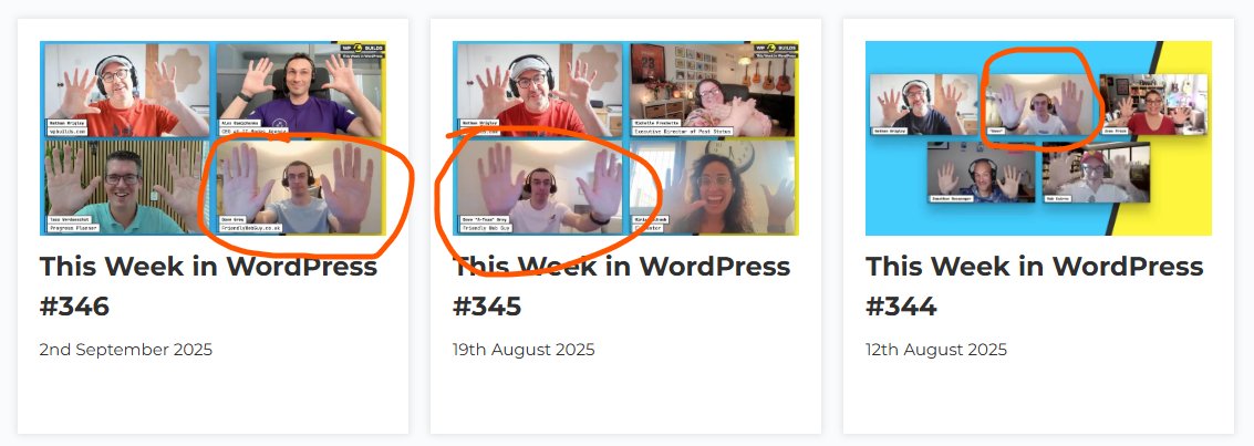 Yesterdays This Week In WordPress is now live and I've got my three-in-a-row appearances.

wpbuilds.com/news-archive/