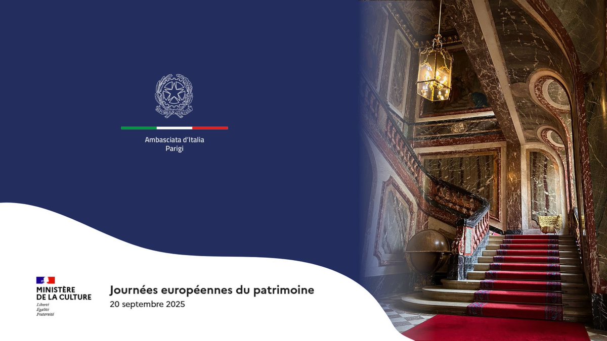 🇪🇺<a href="/ItalyinFrance/">Italy in France</a> participe aux <a href="/JEP/">Journéesdupatrimoine</a> : l’Hôtel de La Rochefoucauld-Doudeauville ouvre ses portes au grand public le samedi 20 septembre!
Pour plus d’informations sur la visite et sur les modalités d’inscription, consultez notre site : ambparigi.esteri.it/fr/news/dall_a…