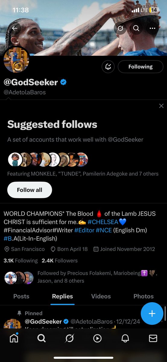 loverboy (@mike_3022) on Twitter photo My Chelsea boss Im following with notifications on pls bless me too sir <a href="/AdetolaBaros/">@GodSeeker</a> My Chelsea boss Im following with notifications on pls bless me too sir <a href="/AdetolaBaros/">@GodSeeker</a>