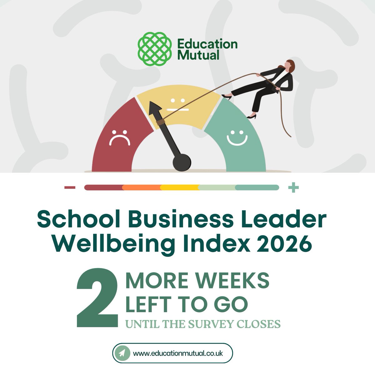 EducationMutual's tweet image. There’s just 2 weeks left to complete the School Business Leader Wellbeing Index survey! 

Don’t miss your chance to shape the 2026 edition.

The deadline is approaching fast (Friday 10th Oct!): online1.snapsurveys.com/EMSBLWI2026
