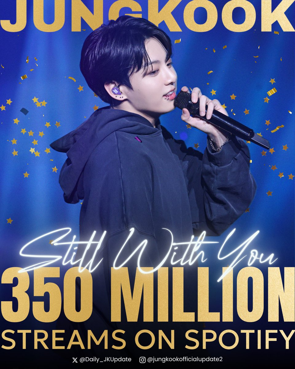 📊 Jungkook’s “Still With You” has surpassed 350 MILLION streams on Spotify, his 7th song to reach this mark🎊🎉🔥 

CONGRATULATIONS JUNGKOOK 
#StillWithYou350M #JUNGKOOK #정국